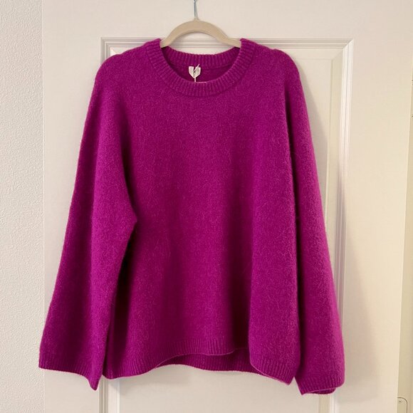 Arket Magenta Alpaca Wool Crew Neck Sweater, NEW - Picture 1 of 5
